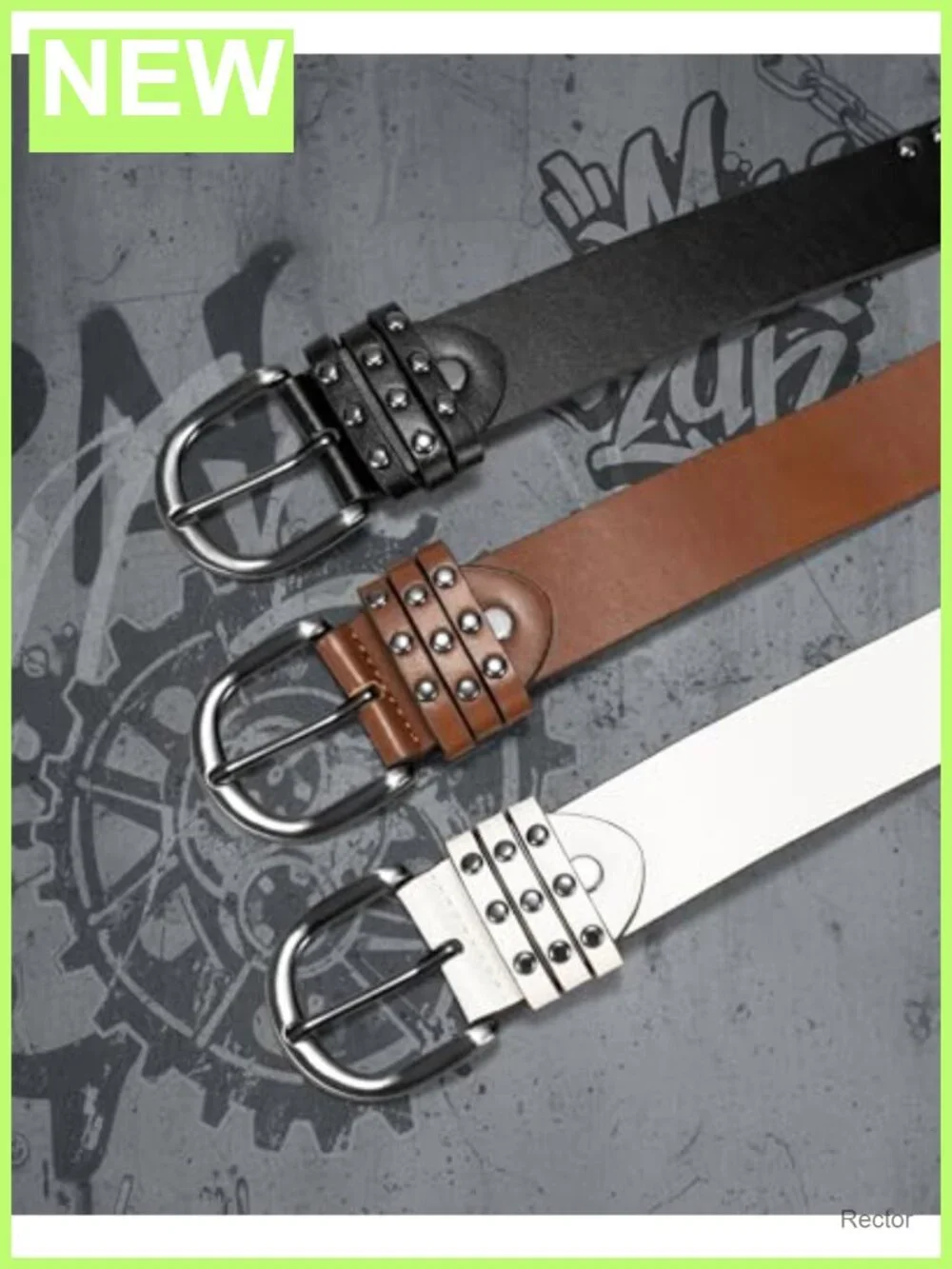 Women's Punk Studded PU Leather Belt, 12 Holes, Grunge Accessory